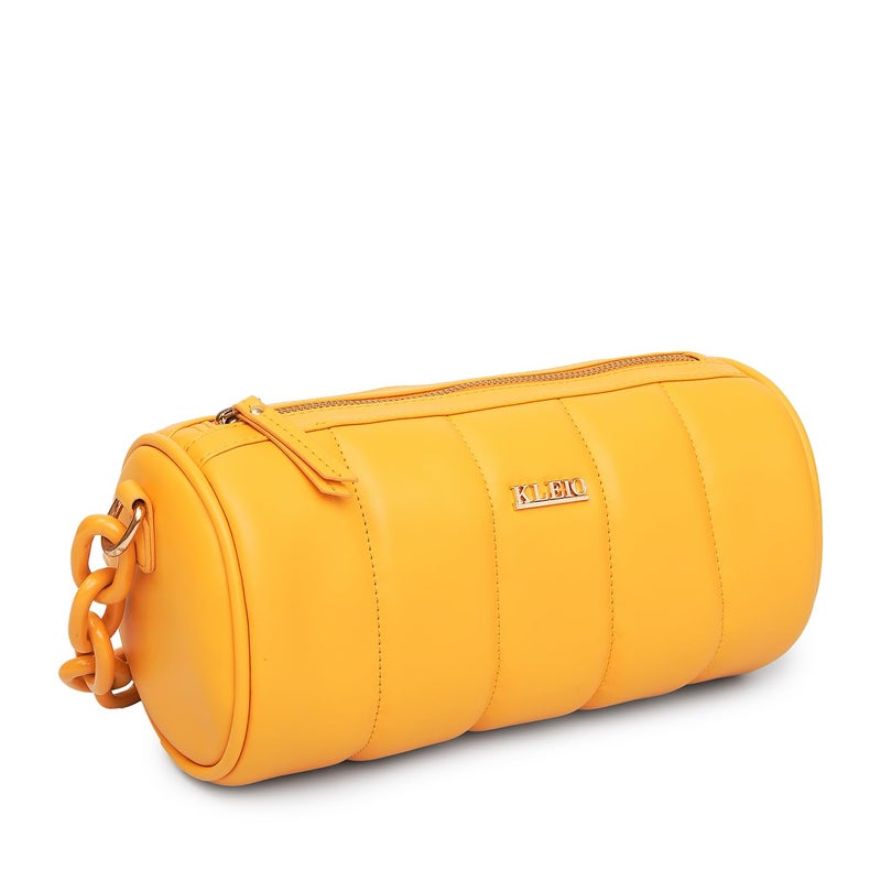 KLEIO Vegan Leather Quilted Crossbody Sling Bag for Women and Girls - Mustard - Image 5
